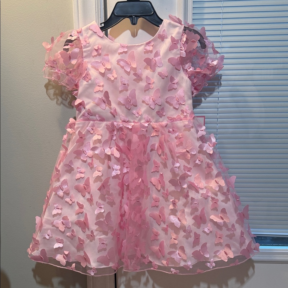 NWT Rare Editions Pink Butterfly Applique Dress